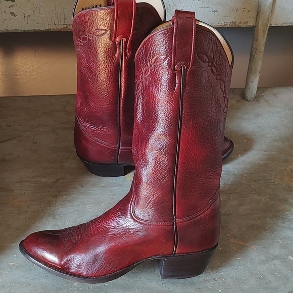 🔥HP🔥 Larry Mahan Men's Maroon/Red Leather Boots Size 9EE / Wide - Picture 5 of 12